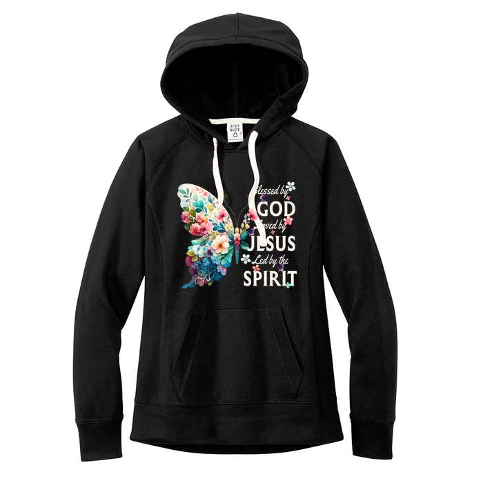 Blessed By God Loved By Jesus Floral Butterfly Christian Women's Fleece Hoodie