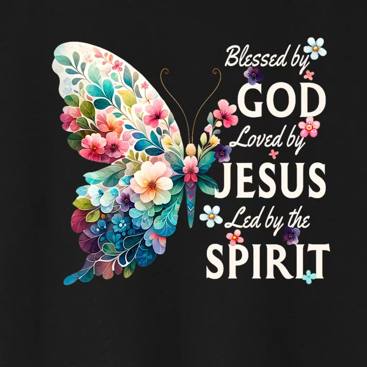 Blessed By God Loved By Jesus Floral Butterfly Christian Women's Crop Top Tee