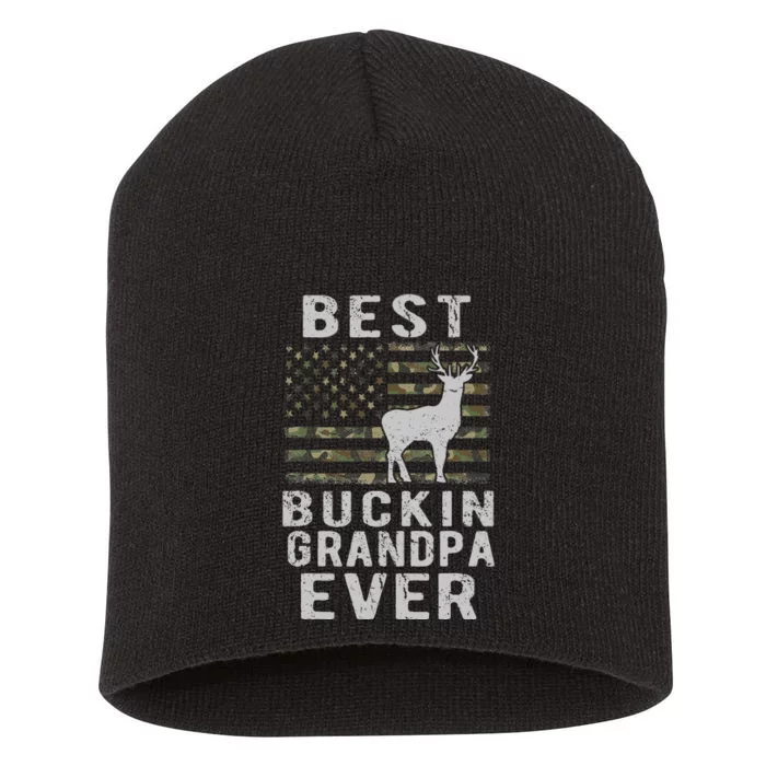 Best Bucking Grandpa Ever Camouflage US Flag Deer Hunting Short Acrylic Beanie