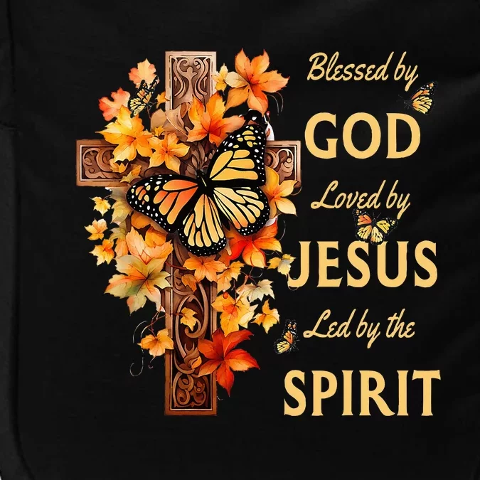 Blessed By God Loved By Jesus Fall Leaves Christian Cross Impact Tech Backpack