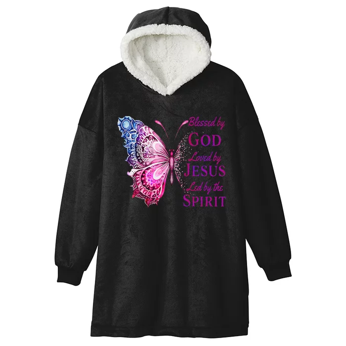 Blessed By God Loved By Jesus Butterfly Christian Hooded Wearable Blanket