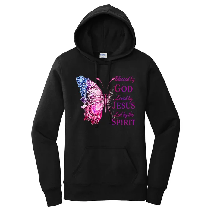 Blessed By God Loved By Jesus Butterfly Christian Women's Pullover Hoodie