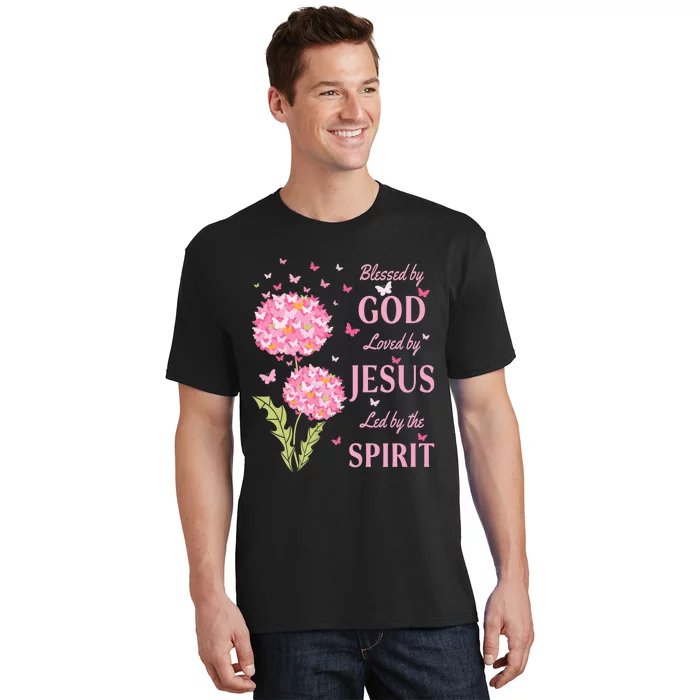 Blessed By God Loved By Jesus Butterfly Dandelion T-Shirt