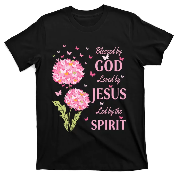 Blessed By God Loved By Jesus Butterfly Dandelion T-Shirt