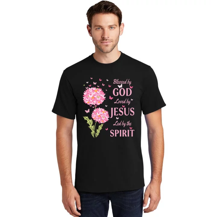 Blessed By God Loved By Jesus Butterfly Dandelion Tall T-Shirt