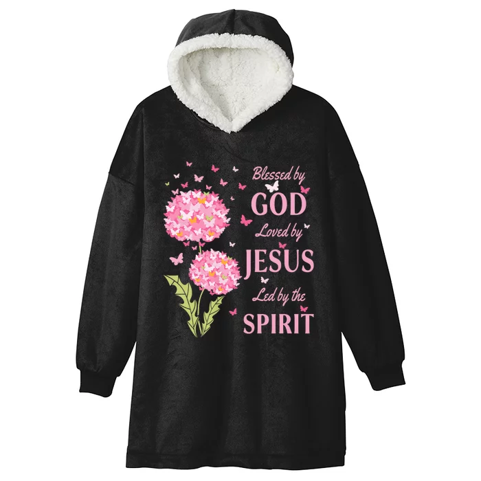 Blessed By God Loved By Jesus Butterfly Dandelion Hooded Wearable Blanket