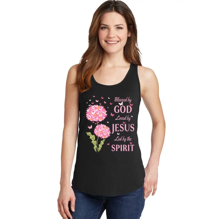 Blessed By God Loved By Jesus Butterfly Dandelion Ladies Essential Tank