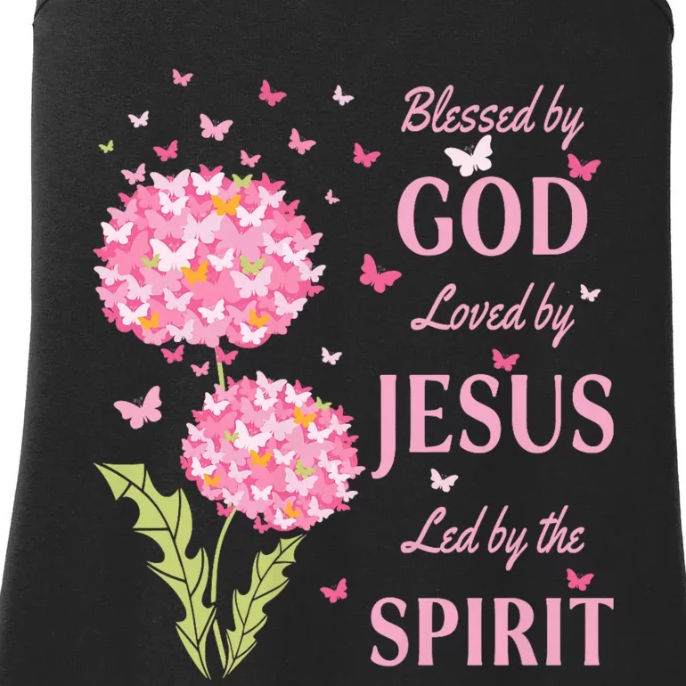 Blessed By God Loved By Jesus Butterfly Dandelion Ladies Essential Tank