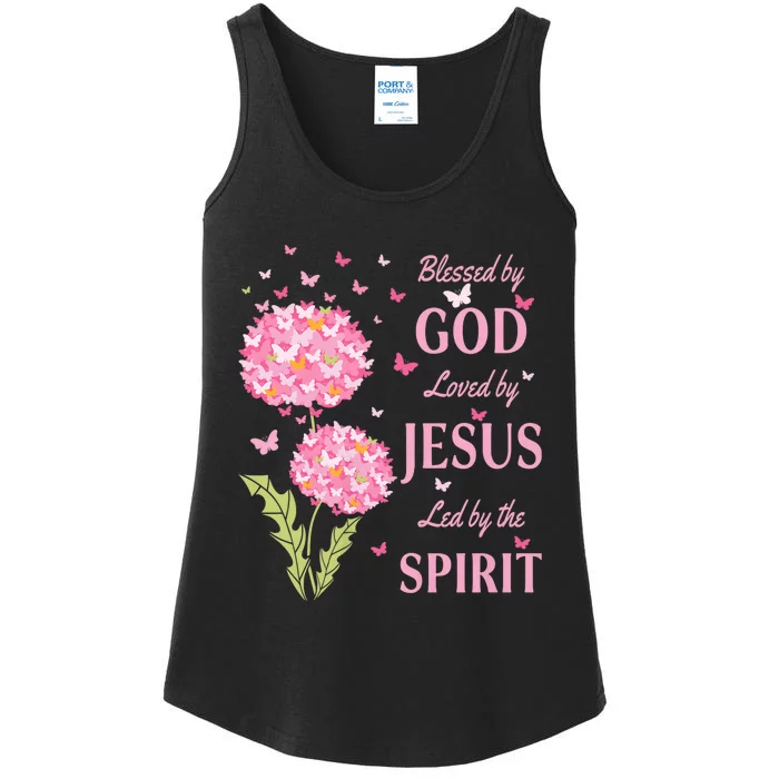 Blessed By God Loved By Jesus Butterfly Dandelion Ladies Essential Tank