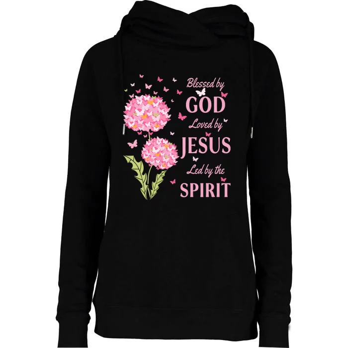 Blessed By God Loved By Jesus Butterfly Dandelion Womens Funnel Neck Pullover Hood