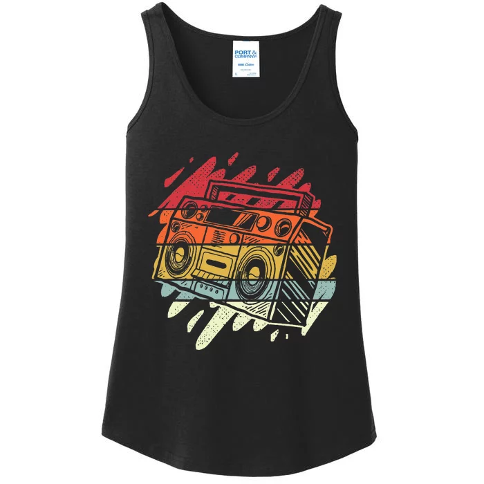 Boom Box Ghetto Blaster Radio Retro 80S 90S Hip Hop Rap Ladies Essential Tank