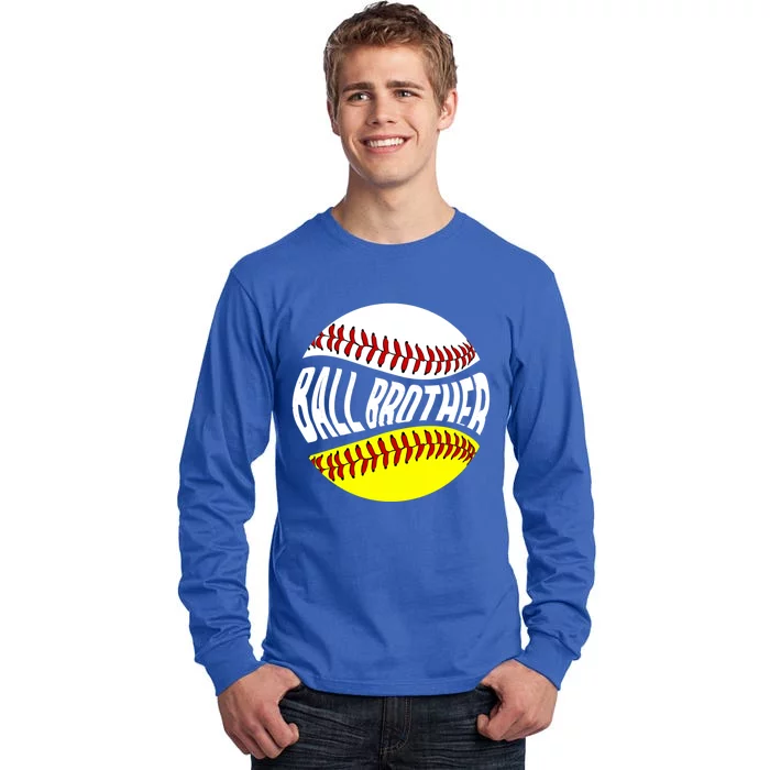 Ball Brother Groovy Baseball Softball Brother Gift Tall Long Sleeve T-Shirt