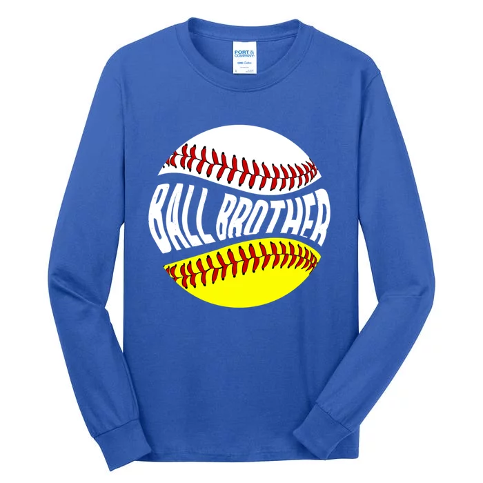 Ball Brother Groovy Baseball Softball Brother Gift Tall Long Sleeve T-Shirt