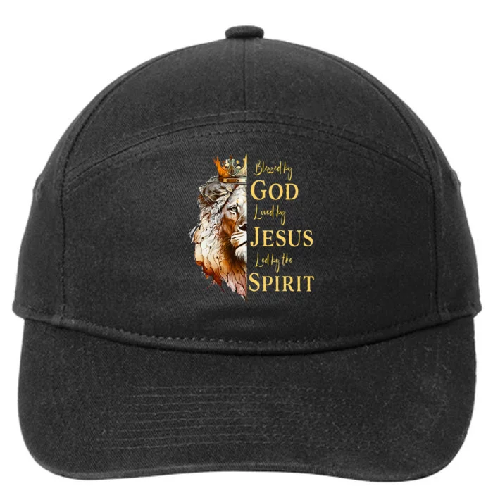 Blessed By God Loved By Jesus Lion 7-Panel Snapback Hat