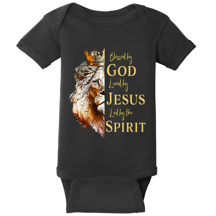 Blessed By God Loved By Jesus Lion Baby Bodysuit