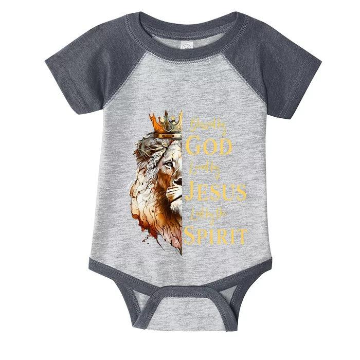 Blessed By God Loved By Jesus Lion Infant Baby Jersey Bodysuit