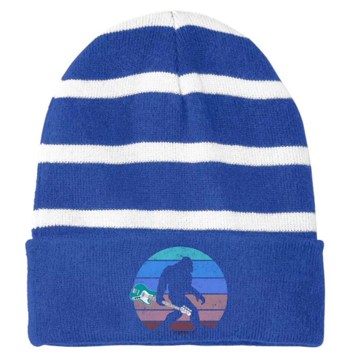 Bigfoot Bass Guitar Sasquatch Player Bassist Music Guitarist Gift Striped Beanie with Solid Band