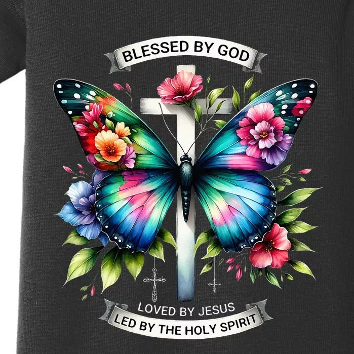 Blessed By God Loved By Jesus Christian Jesus Butterfly. Baby Bodysuit