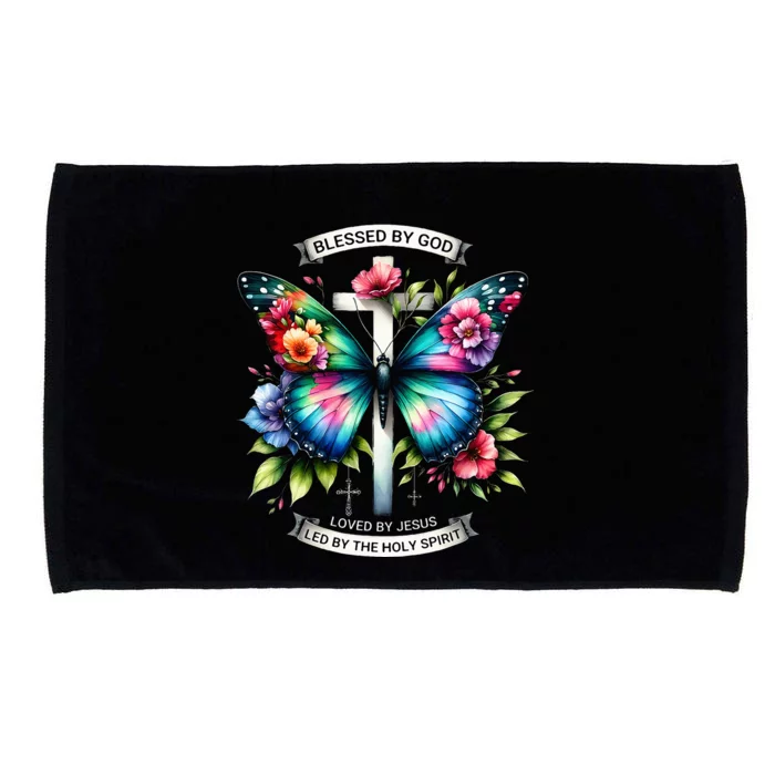 Blessed By God Loved By Jesus Christian Jesus Butterfly. Microfiber Hand Towel