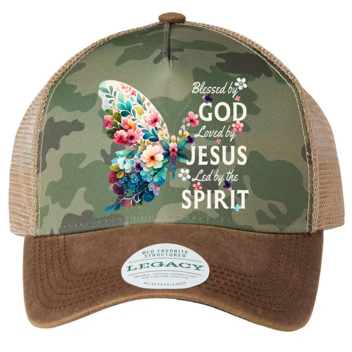 Blessed By God Loved By Jesus Floral Butterfly Christian Legacy Tie Dye Trucker Hat