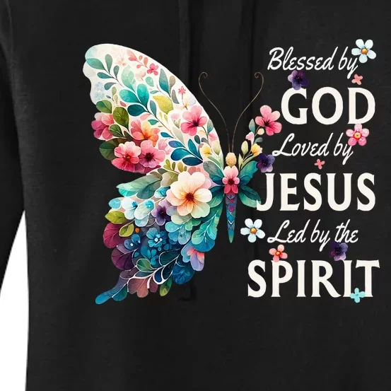 Blessed By God Loved By Jesus Floral Butterfly Christian Women's Pullover Hoodie