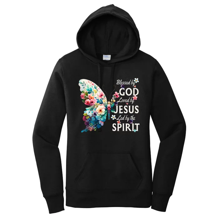 Blessed By God Loved By Jesus Floral Butterfly Christian Women's Pullover Hoodie