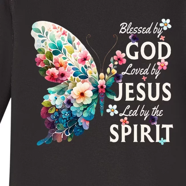 Blessed By God Loved By Jesus Floral Butterfly Christian Baby Long Sleeve Bodysuit