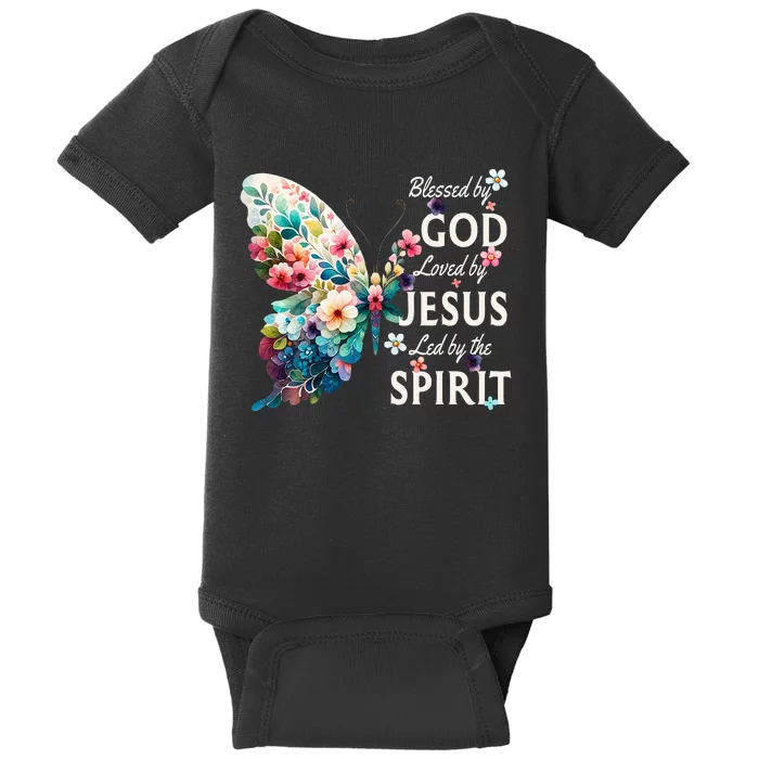 Blessed By God Loved By Jesus Floral Butterfly Christian Baby Bodysuit