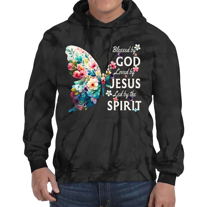 Blessed By God Loved By Jesus Floral Butterfly Christian Tie Dye Hoodie