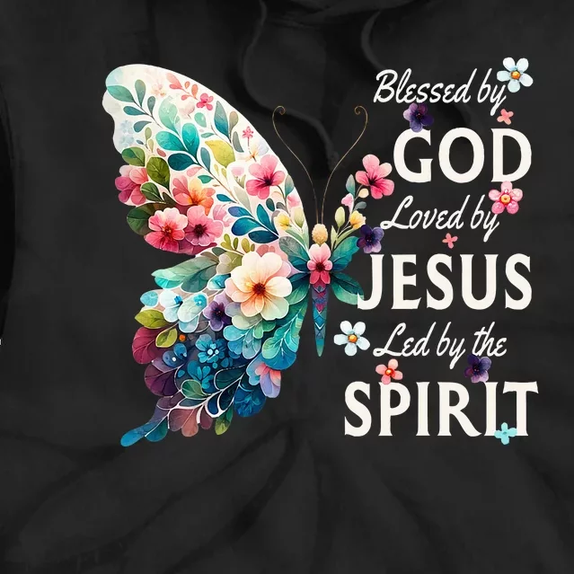 Blessed By God Loved By Jesus Floral Butterfly Christian Tie Dye Hoodie