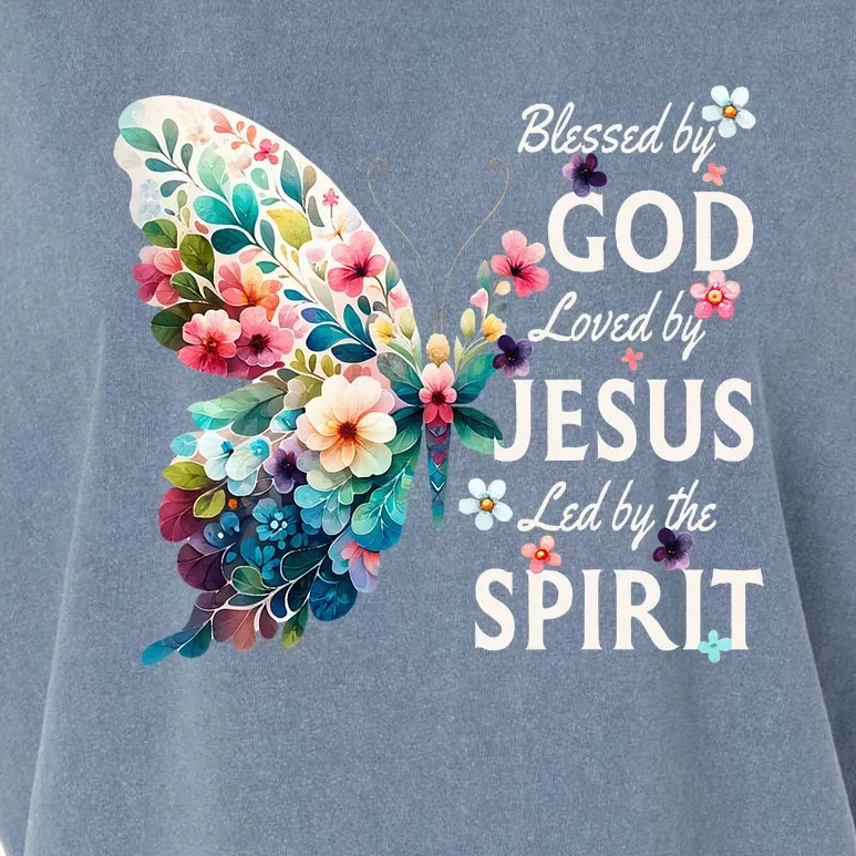 Blessed By God Loved By Jesus Floral Butterfly Christian Garment-Dyed Women's Muscle Tee