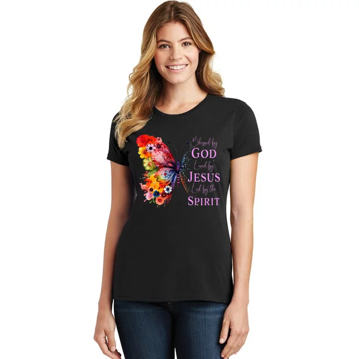 Blessed By God Loved By Jesus Butterfly Women's T-Shirt