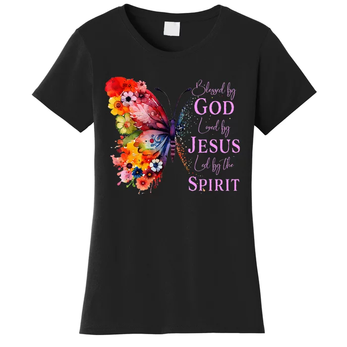 Blessed By God Loved By Jesus Butterfly Women's T-Shirt