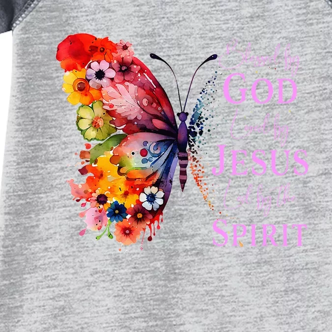 Blessed By God Loved By Jesus Butterfly Infant Baby Jersey Bodysuit