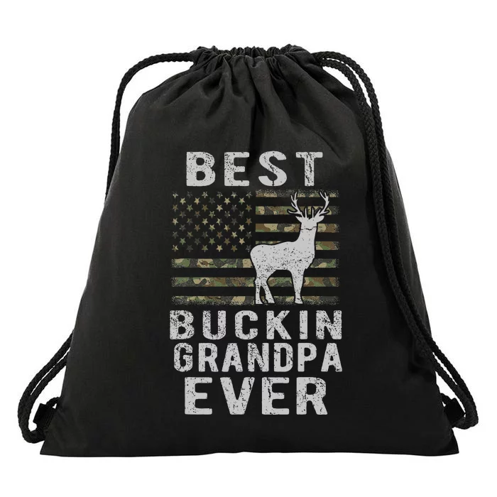 Best Bucking Grandpa Ever Camouflage US Flag Deer Hunting Drawstring Bag