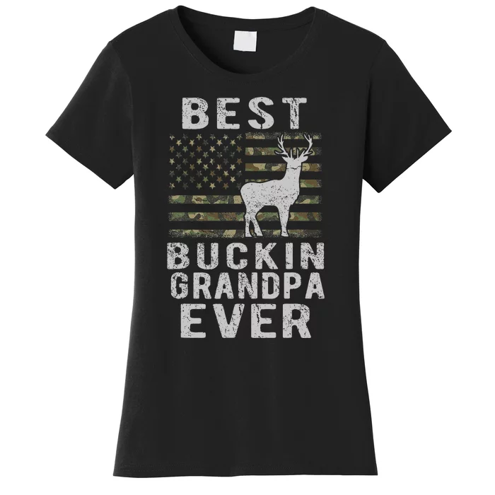 Best Bucking Grandpa Ever Camouflage US Flag Deer Hunting Women's T-Shirt