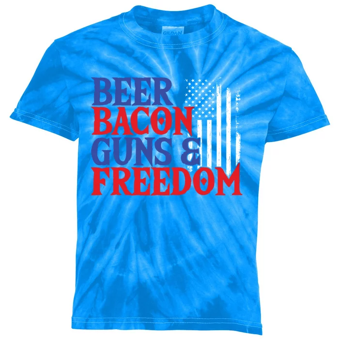 Beer Bacon Gun Freedom American Flag Usa Country Gift Kids Tie-Dye T-Shirt