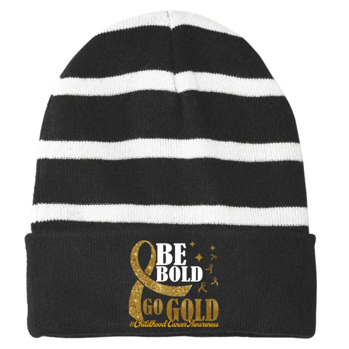 Be Bold Go Gold Childhood Cancer Awareness Striped Beanie with Solid Band