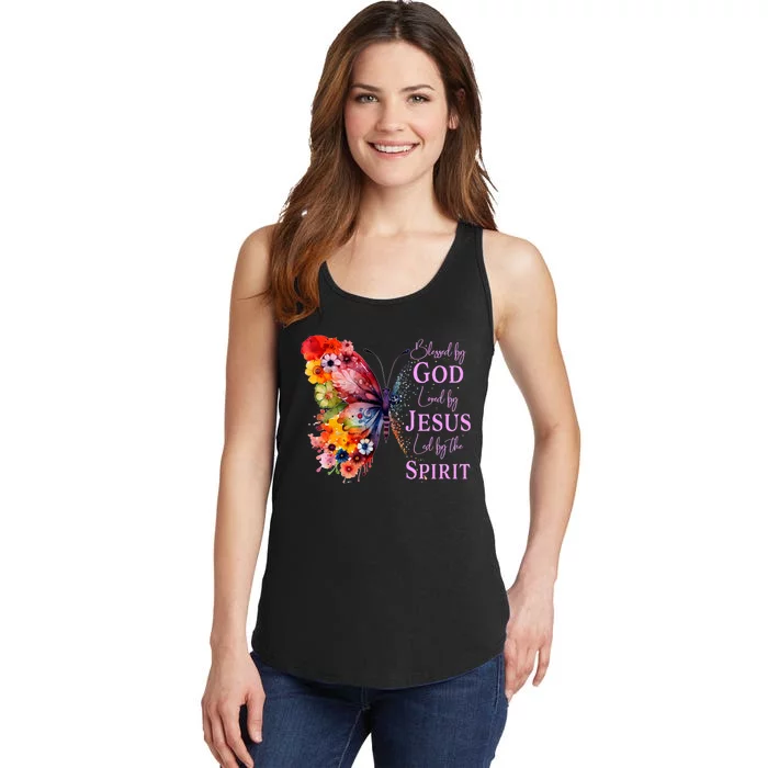 Blessed By God Loved By Jesus Butterfly Ladies Essential Tank