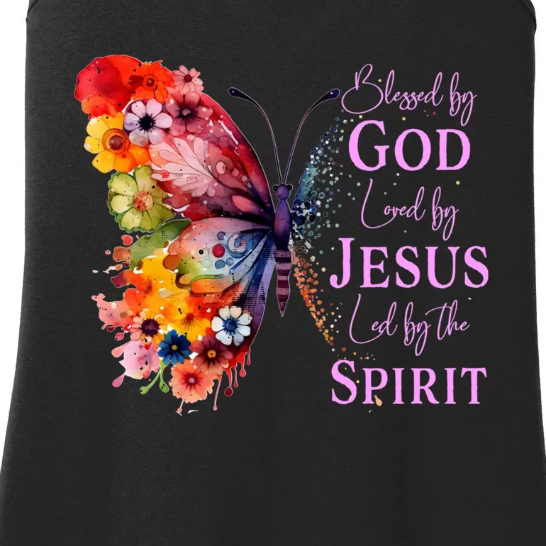 Blessed By God Loved By Jesus Butterfly Ladies Essential Tank