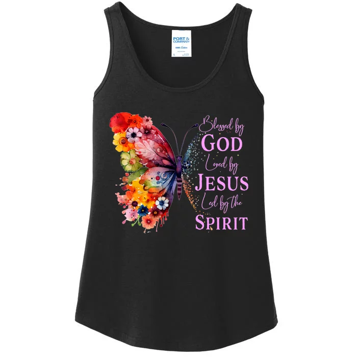 Blessed By God Loved By Jesus Butterfly Ladies Essential Tank