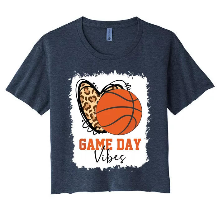 Bleached Basketball Game Day Vibes Basketball Mom Game Day Women's Crop Top Tee