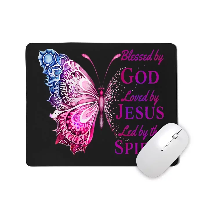 Blessed By God Loved By Jesus Pink Butterfly Christian Mousepad