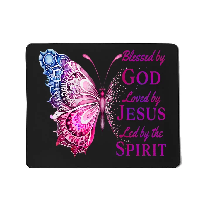 Blessed By God Loved By Jesus Pink Butterfly Christian Mousepad