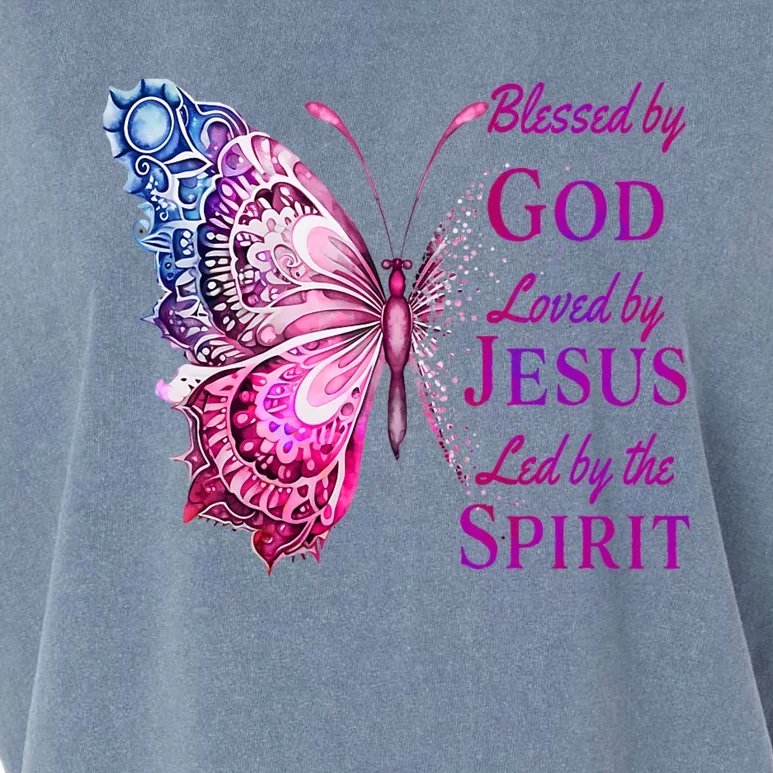 Blessed By God Loved By Jesus Pink Butterfly Christian Garment-Dyed Women's Muscle Tee