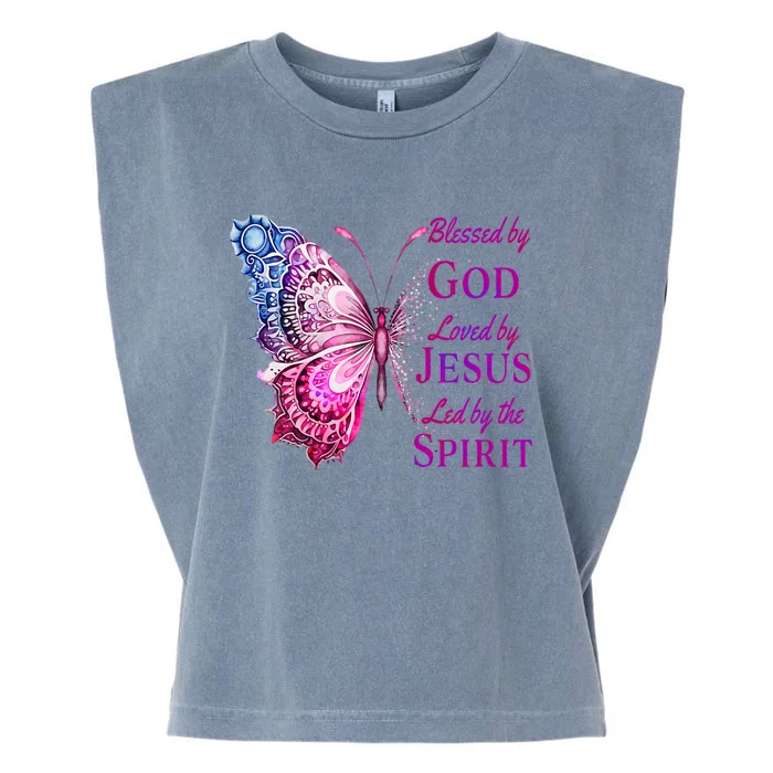 Blessed By God Loved By Jesus Pink Butterfly Christian Garment-Dyed Women's Muscle Tee