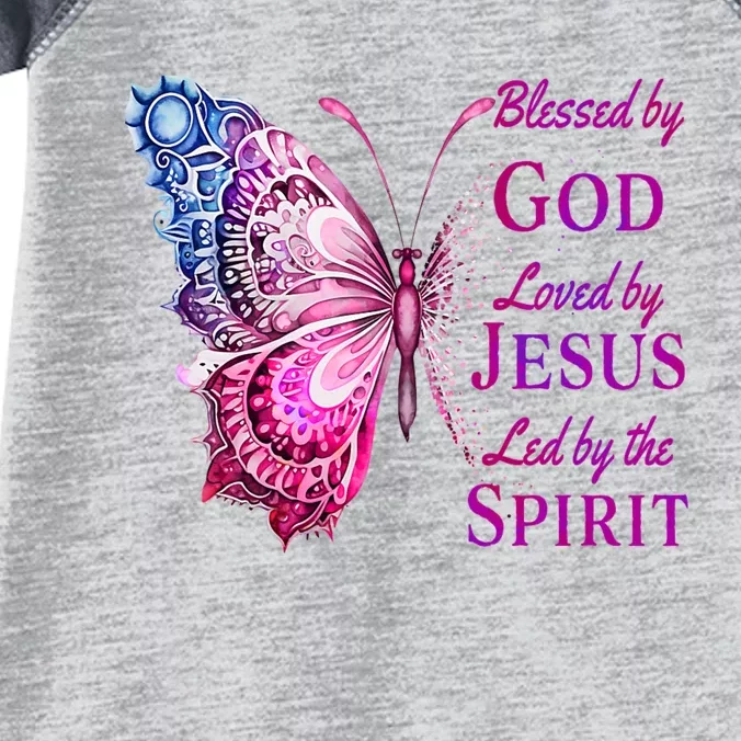 Blessed By God Loved By Jesus Pink Butterfly Christian Infant Baby Jersey Bodysuit