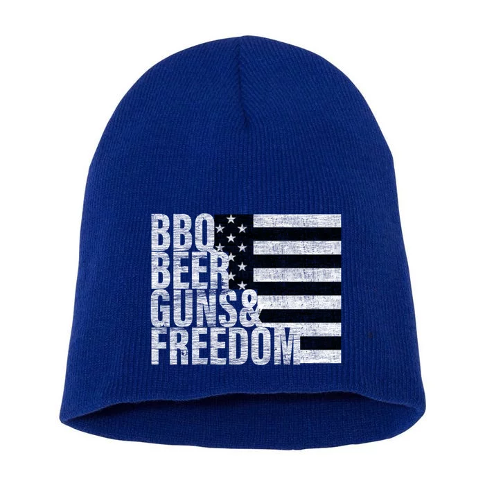 Bbq Beer Guns And Freedom Funny Gift Short Acrylic Beanie