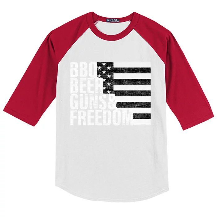 Bbq Beer Guns And Freedom Funny Gift Kids Colorblock Raglan Jersey