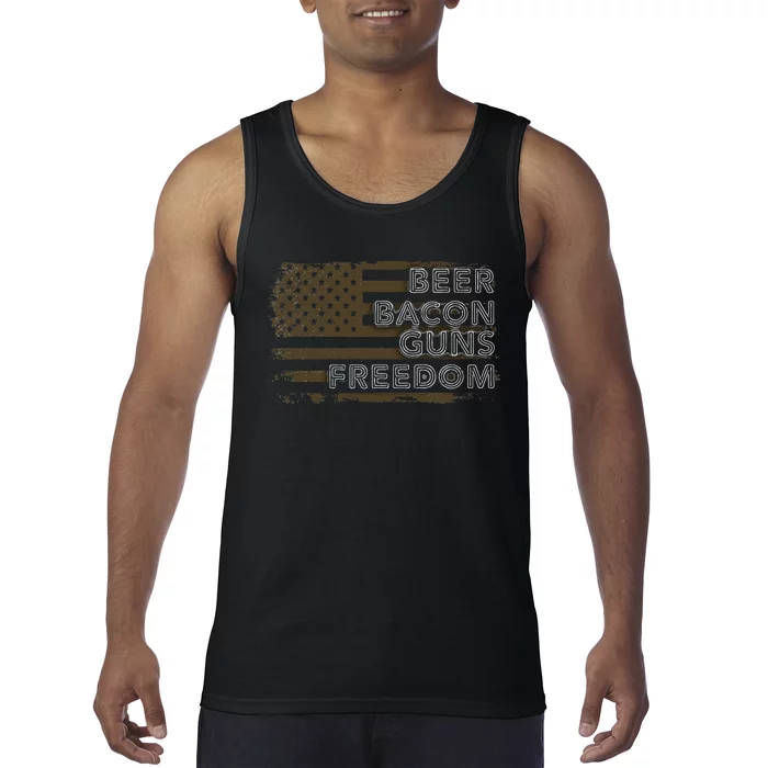 Beer Bacon Guns Freedom US American Flag Patriotic Gun Lover Tank Top